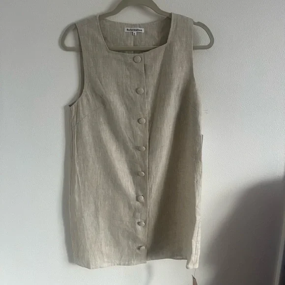NWT Reformation Danna Linen Dress in Oatmeal, size medium - Picture 2 of 6